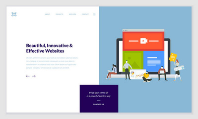 網頁設計模板集?，F代矢量插畫概念為網站和移動網站開發, Seo, 移動應用, 業務解決方案。易于編輯和自定義